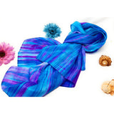 100% Large Silk Scarf Blue and Purple Hand Painted Scarf