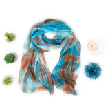 100% Mix of Blues and Copper Silk Scarf