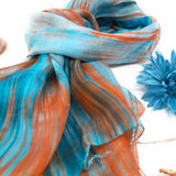 100% Mix of Blues and Copper Silk Scarf