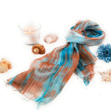 100% Mix of Blues and Copper Silk Scarf