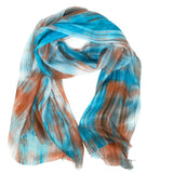 100% Mix of Blues and Copper Silk Scarf