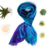 100% Silk Scarf Dark Purple & Green