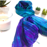 100% Silk Scarf Dark Purple & Green