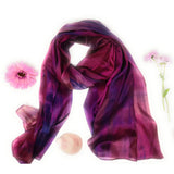 100% Large Silk Scarf Purple Red Wine Hand Painted Scarf
