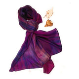 100% Large Silk Scarf Purple Red Wine Hand Painted Scarf