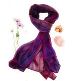 100% Large Silk Scarf Purple Red Wine Hand Painted Scarf