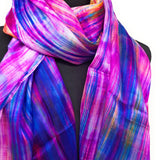 100% Large Silk Scarf Vibrant Multi Coloured Hand Painted Scarf