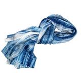 100% Large Silk Scarf Blue & White Hand Painted Scarf
