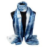 100% Large Silk Scarf Blue & White Hand Painted Scarf